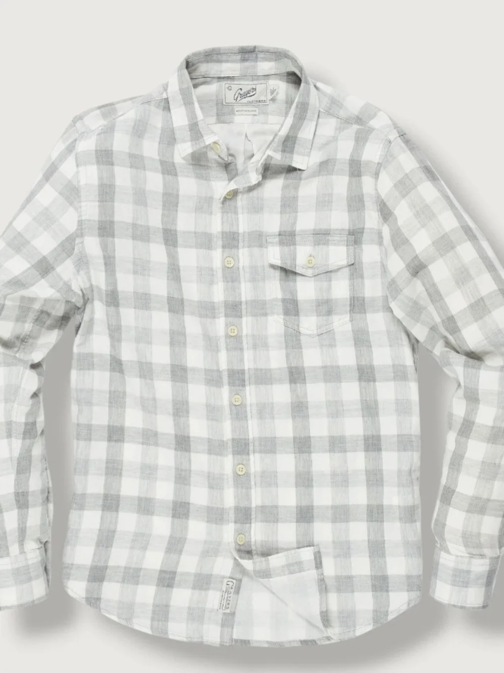 Grayers White and Light Gray Plaid Button-Down Shirt